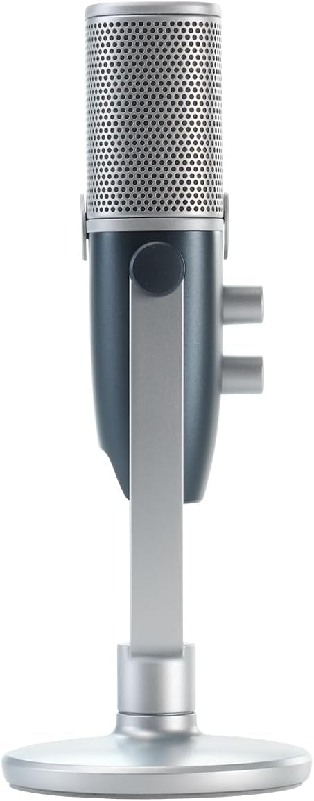 AKG Pro Audio Ara - Micrófono de Condensador Profesional USB-C- Modos de Captura de Audio de patrón Dual para podcasting, videoblogging, Juegos y Streaming, Azul y Plata
