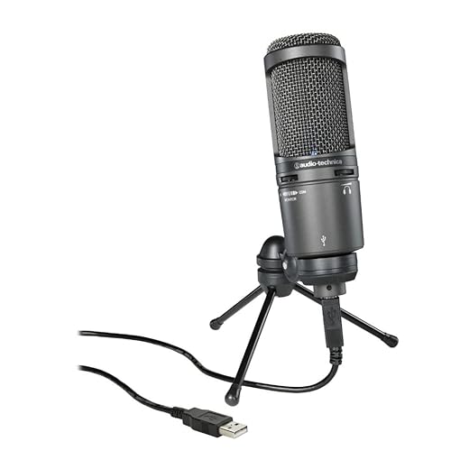 Audio-Technica AT2020USB+ Cardioid Condenser USB Microphone, With Built-In Headphone Jack & Volume Control, Perfect for Content Creators (Black)