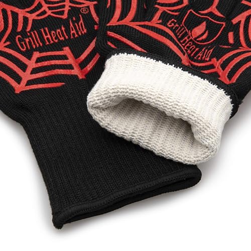 Image of GRILL HEAT AID BBQ Grill Gloves Heat Proof for Grilling - Fireproof 1472F Heat-Resistant Grill Mitts for Outdoor Barbecue and Smoker, Campfire, Fire Pit, Oven Glove with Fingers for Baking Pizza