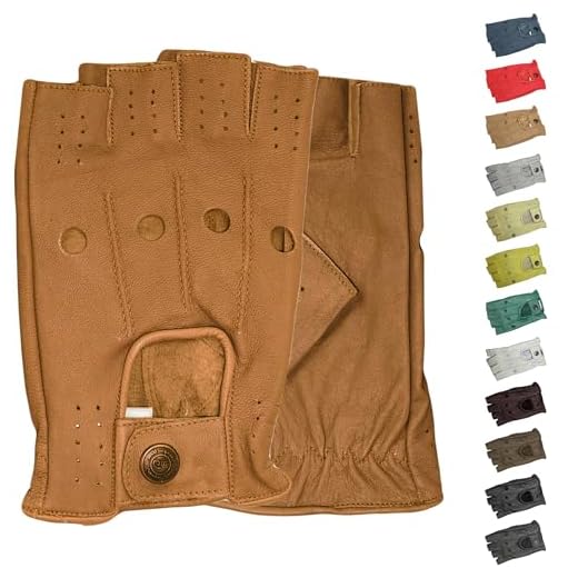 German Wear Driving Halbfinger Fingerlose Autofahrer-Handschuhe Lederhandschuhe (Karamell, 8=M)