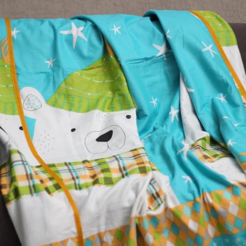 Image of LORETO - A QUALITY LINEN BRAND 100% Cambric Cotton Double Dohar 88 x 90 Inches, 3-Layer Lightweight AC Blanket with Soft Cotton Flannel Filling, Breathable Summer Quilt, Reversible, Teal Cozy Bear