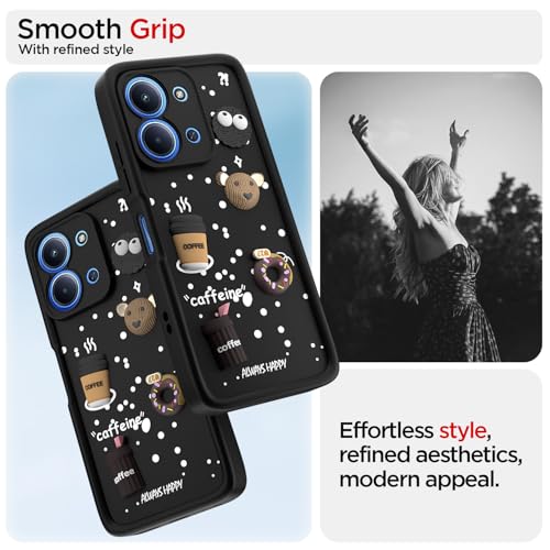 Image of Outlouders Back Cover for Redmi 15c 5G | 3D Cartoon Bear Cute Fun Silicone Full Body Protection Bumper Case (Black)