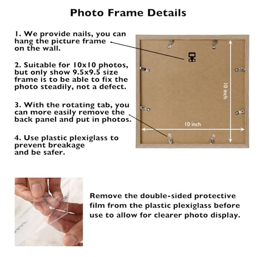 Image of JCJMY 10x10 Picture Frame for Wall Hanging, Wall Mounting Horizontally or Vertically, 10 x 10 Square Wall Gallery Poster Photo Frame with Durable Shatter Resistant Plexiglass, Rustic Brown
