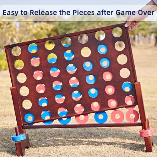 Image of Giant Wooden 4 in a Row Vintage 2.8Ft Outdoor Yard Game for Adults Famliy, with 42 Pcs Chips & Durable Carrying Bag, Halloween Christmas Party Game Gifts for Lovers