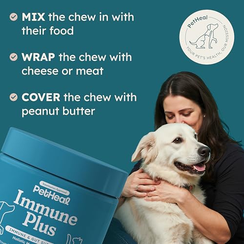 Image of PetHeal Immune Plus Chews for Dogs - Vet-Reviewed - Supports Immunity, Energy & Liver Health with Turkey Tail, Reishi & Milk Thistle | Reduces Lumps & Promotes Shiny Coat | 30 Pork-Flavored Soft Chews