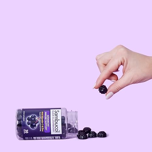 Miniatura 8 de Sambucol Gomitas de saúco negro con vitamina C y zinc, gomitas de saúco Sambucus para apoyo inmunológico, altos antioxidantes, sin gluten, veganas,