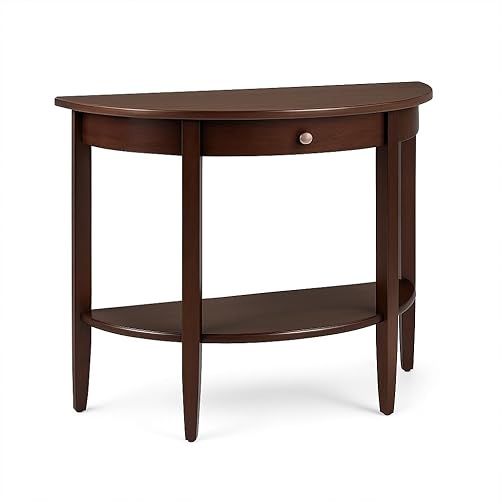 Ergode Elegante mesa consola de media luna de nogal con cajón y estante inferior, mesa decorativa de entrada de madera maciza para pasillo, sala de