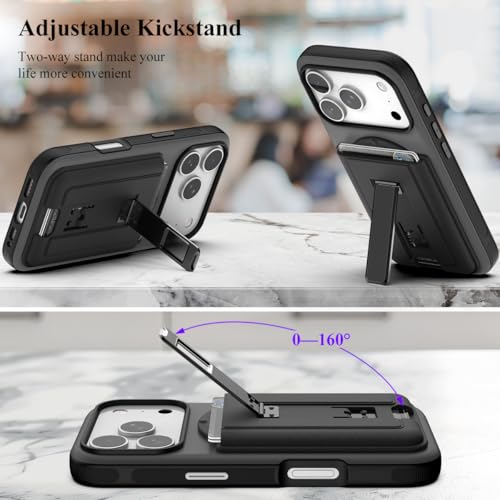 Image of Nvollnoe for iPhone 17 Pro Case with Card Holder & Screen Protector, Compatible with Magsafe, Built-in Kickstand, Detachable Magnetic Wallet Case for iPhone 17 Pro(Black)