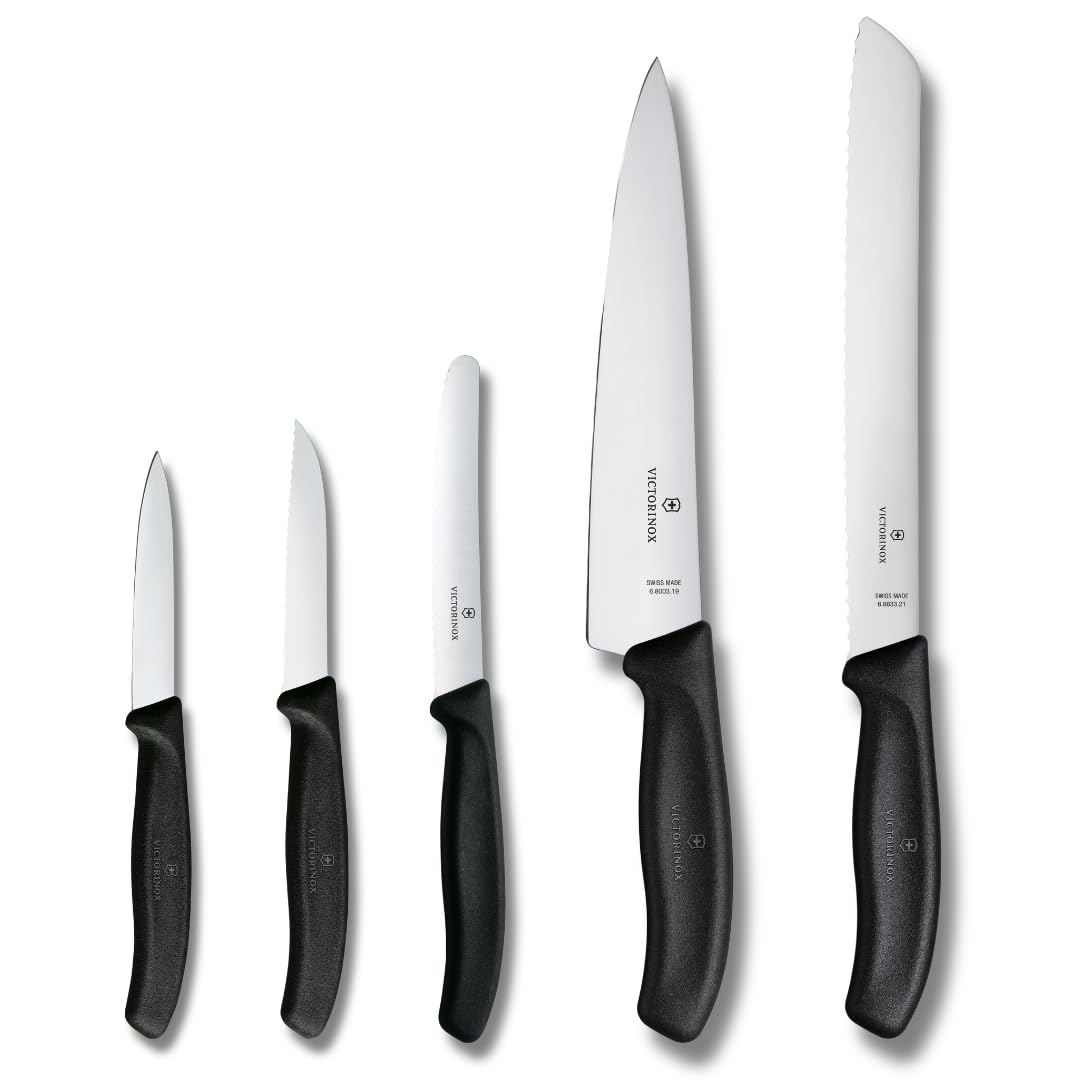 VictorinoxSwiss Classic Kitchen Knife Set, Cooking Knives, Set of 5, Extra Sharp Blades, Swiss Made, Black