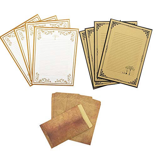QingLanJian Vintage Lined Kraft Paper Writing Paper with Envelopes Stationary Sets-White and Yellow