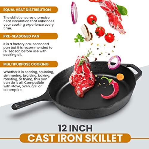 Utopia Kitchen Saute Frying Pan 12 Inch, Cast Iron Skillet - Thumbnail 5