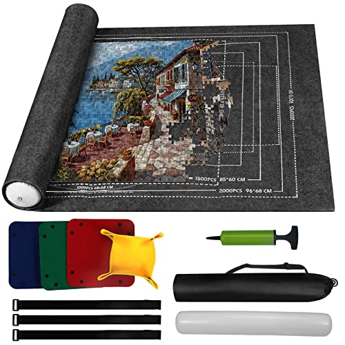 Zaloife Tapete Puzzle 2000 Piezas, Guarda Puzzle, Puzzle Roll Mat, Accesorios para Puzzles, Base Puzzle, Fieltro Tapiz Puzzle, Estera de Rompecabezas Portátil, Puzzle Alfombrilla Negro