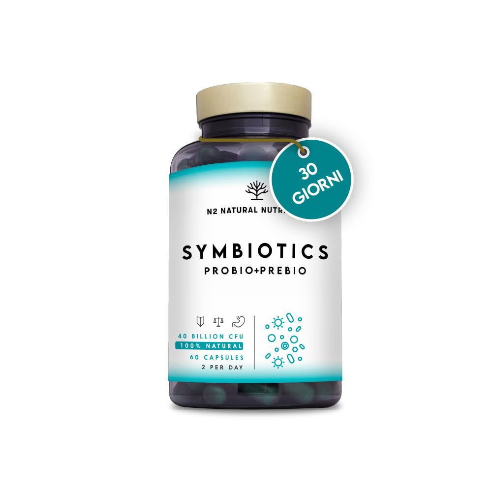 Fermenti lattici. Probiotici e Prebiotici Insieme. 40 miliardi di Batteri Probiotici Naturali con Inulina. 6 ceppi batterici. 60 Capsule. N2 Natural Nutrition