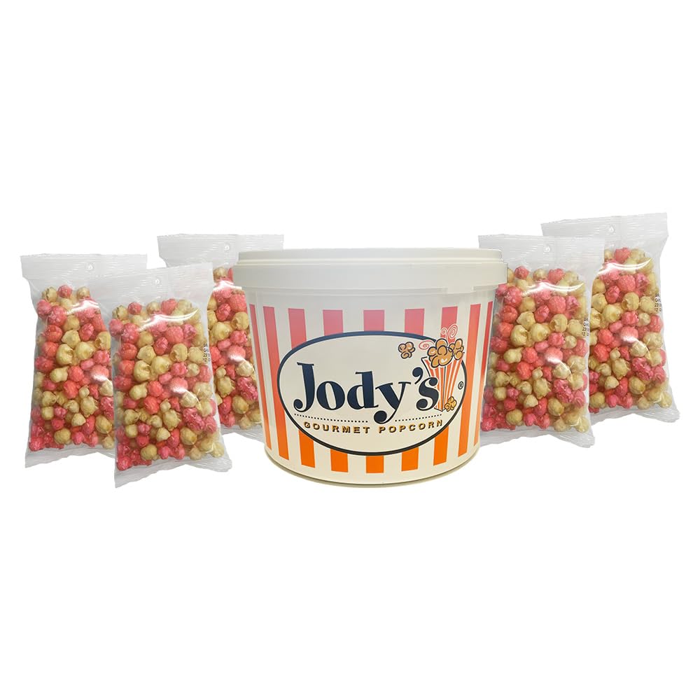 Jody's Gourmet Popcorn Birthday Cake Party Tub, 30oz. Decadent, Rich, Fun, Colorful, Indulgent candy coated popcorn. Gluten Free, Kosher Certified, Non-GMO, Made in USA