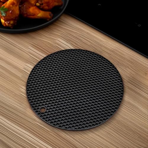 Image of Silicone Trivet Mats,Heat Resistant Pot Holders, Multipurpose Non-Slip Hot Pads for Kitchen Potholders, Hot Dishers, Jar Opener, Spoon Holder, Food Grade Silicone(Black Size Round 7''x7'')
