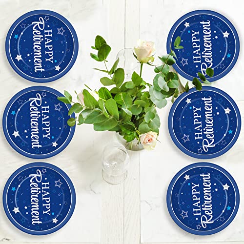 Image of Qyeahkj 48 Pcs Retirement Party Plates Happy Retirement Party Supplies Disposable Paper Dessert Plates Supplies Blue and Silver Lunch Dinner Cake Plates Tableware Decorations for Men Women