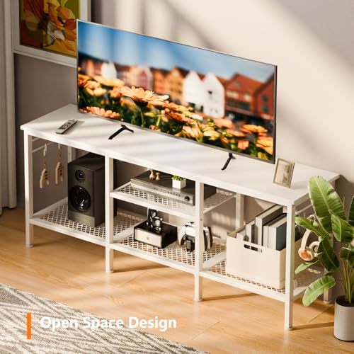 Image of Furologee TV Stand for TVs up to 55 Inch, Entertainment Center with Open Storage Shelves, Media Console Table with Soundbar Shelf for Living Room, Bedroom, White