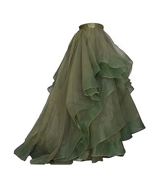 fsktqun Women Long Maxi Ruffle Organza Skirt with Short Train Back