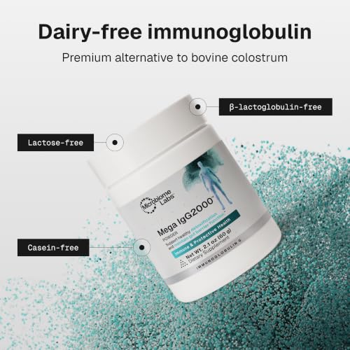 Image of Microbiome Labs Mega IgG2000 Gut Health Powder for Women, Men & Kids 2+ - IgG Immunoglobulin Supplement for Digestive Health Support - Dairy-Free Bovine Colostrum Supplement Alternative (2.1 Ounces)