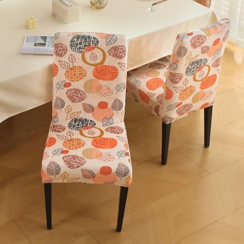 Image of HOKIPO Premium Printed Velvet Dining Chair Cover Set of 1, Coral Autumn Leaves (AR-5794-D1)