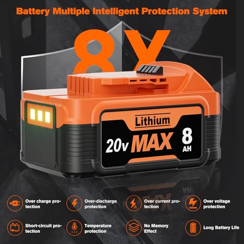 Image of 2Pack 8.0Ah Replacement for Dewalt 20V Max Battery Compatible with Dewalt 20 Volt XR Lithium Batteries DCB200 DCB201 DCB206 DCB204 DCB207 DCD /DCF /DCG Series Cordless Power Tools