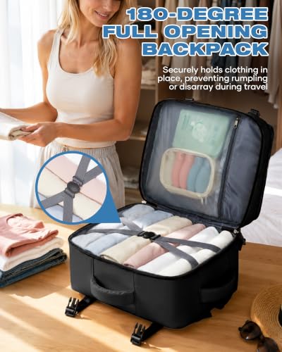 Image of suradar Travel Backpack for Women Men,Carry On Backpack Flight Approved Personal Item Travel Bag Laptop Backpack Waterproof Weekender Essentials Hiking Rucksack Casual Daypack Black