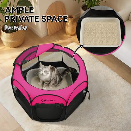 Image of Siedihit Dog Playpen, Puppy Pet Playpens Indoor for Small Dogs Tent Crates Cage Indoor /Outdoor, Portable Pop Up Dog Kennel Playpen with Carrying Case for Dogs /Cats /Rabbits, Hot Pink