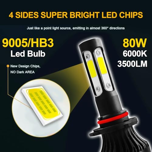 Image of Auto Pearl 9005 LED-Headlight Bulb for Car 80W 3500LM 6000K, White (9005 Car LED-Headlights Bulb), Pack of 2