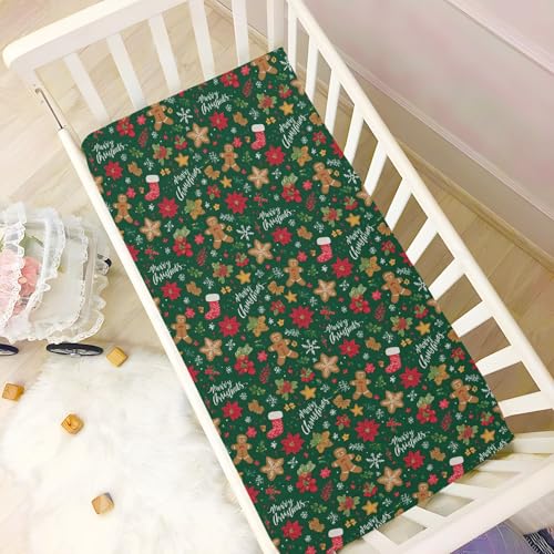 Image of Baby Crib Sheet Green Christmas Crib Mattress for Boys and Girls Playard Sheet Soft Breathable Fitted Baby Mattress Cover 52x28in