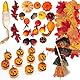 XFLYP 60 Herbst Deko Set, Klein Künstliche Kürbisse Seidenahornblatt Eicheln Tannenzapfen für Herbst Thanksgiving Halloween Dekoration Tischdeko Party-Dekoration DIY Simulationsschaum Kürbis