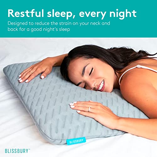Image of BLISSBURY Thin 2.6 inch Stomach Sleeping Memory Foam Pillow. Slim, Flat, Cooling Sleep for Belly or Back with Soft Bamboo Washable Cover, Neck and Head Support for Men and Women Bedding Accessories