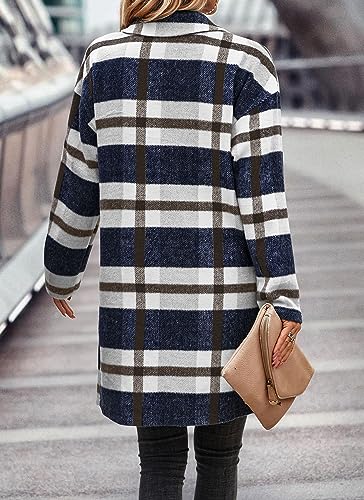 PRETTYGARDEN Women Plaid Shacket Jacket Trendy Fall Casual Button Wool Blend Tartan Trench Coat Winter Clothing with Pockets