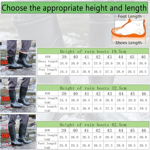 Donbest Gummistiefel Herren Damen Hoch Regenstiefel Langschaft Halbschaft Kurzschaft Wasserdichte Garten Stiefel Anti Rutsch Wellington Boots Rain Boots,Schwarz1,EU39
