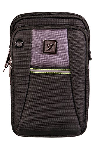 Image of Men's Nylon Traveler Sling or Mobile Pouch, Attach to The Waist Belt with 3 Zips and 3 Internal Pockets, Mini Carabiner