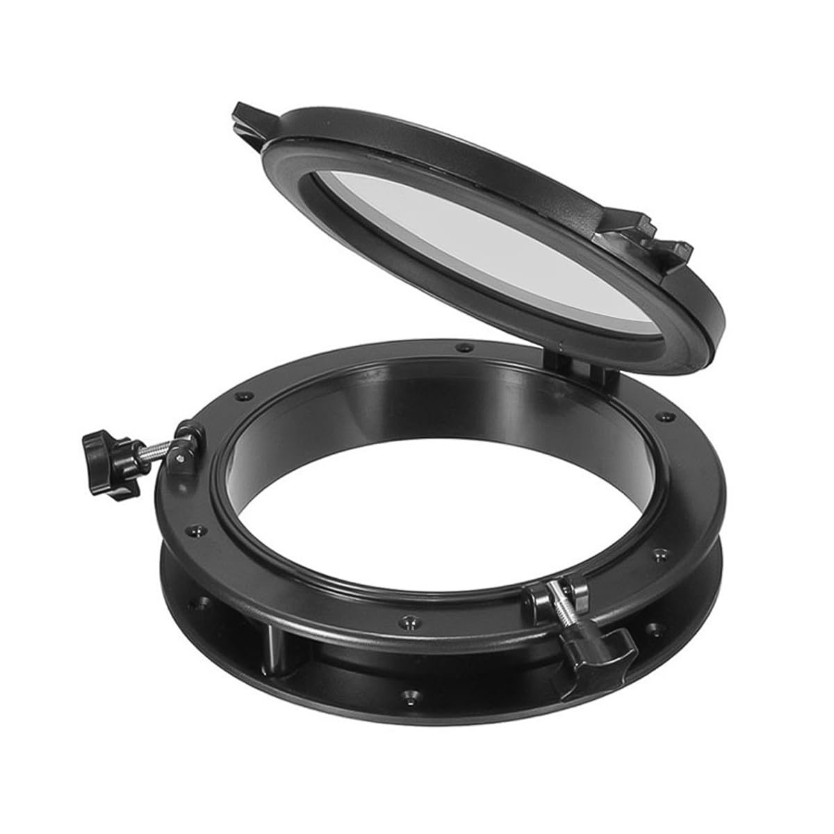 Oblò nero per barca, yacht, apertura rotonda 215 mm, plastica ABS, portello, oblò, finestra di ricambio, oblò per marina, barca, yacht, camper, nero