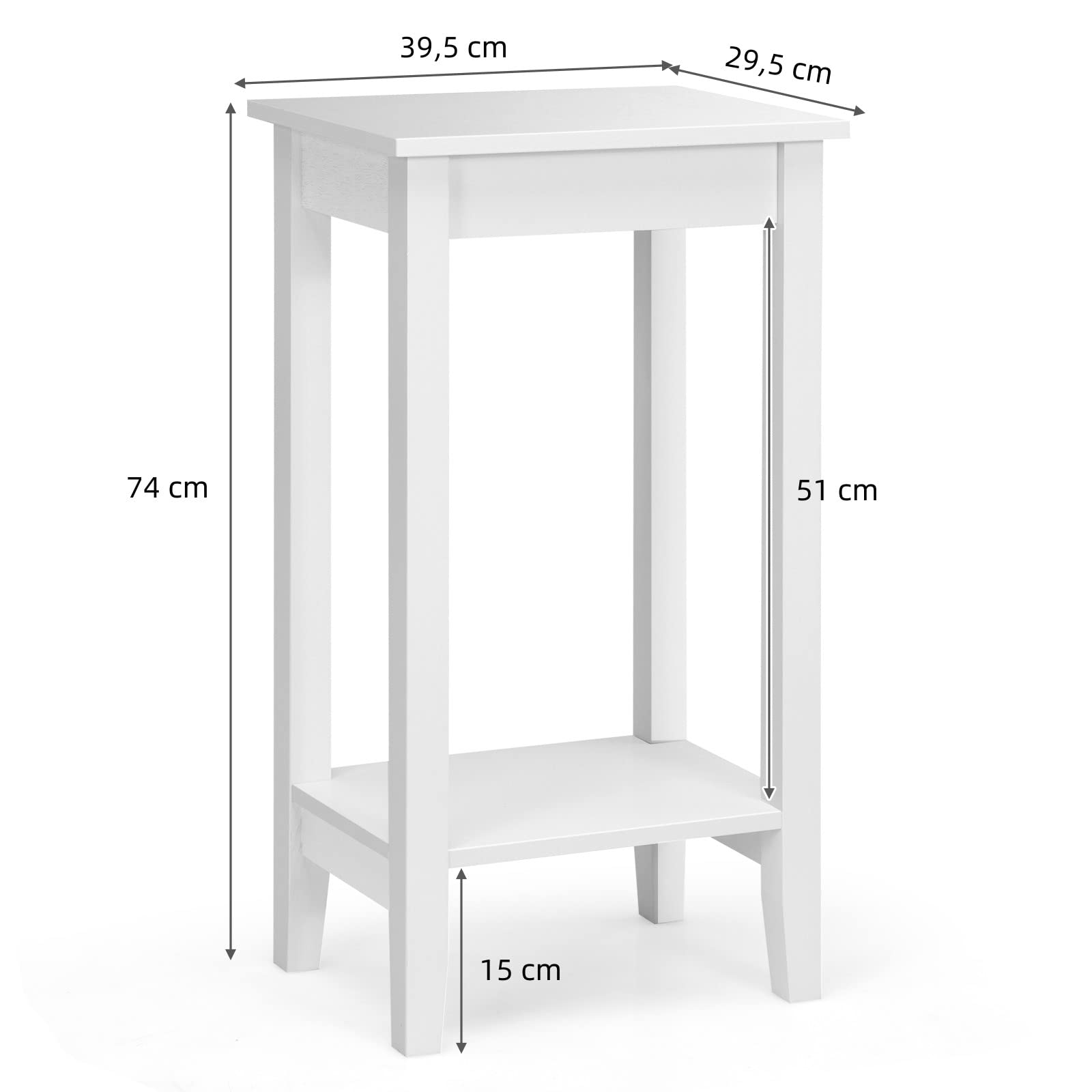 LIFEZEAL Stolik pomocniczy o wysokości 74 cm, stolik pod telefon z półką, stolik do odkładania z litego drewna, drewniany stołek na kwiaty do salonu, sypialni, korytarza, 39,5 x 29,5 x 74 cm (2, biały