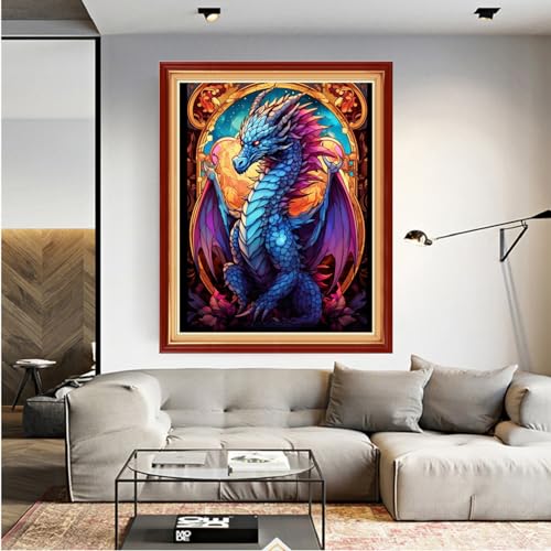 Image of Dooxvey Cross Stitch Kits for Adults Beginners,Full Range of Cross-Stitch Stamped Kits Needlepoint Kits for Beginners Embroidery Kits 11CT Cross Stitch Patterns-Rainbow Dragon 16x20 inch