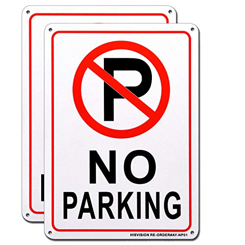 No Parking Sign with Symbol Sign ï¼ˆ2 Packï¼‰, 10" x 7" Rust Free .40 Aluminum, UV Printed- Professional Graphics- Easy to Mount, Commercial Parking Signs by HISVISION