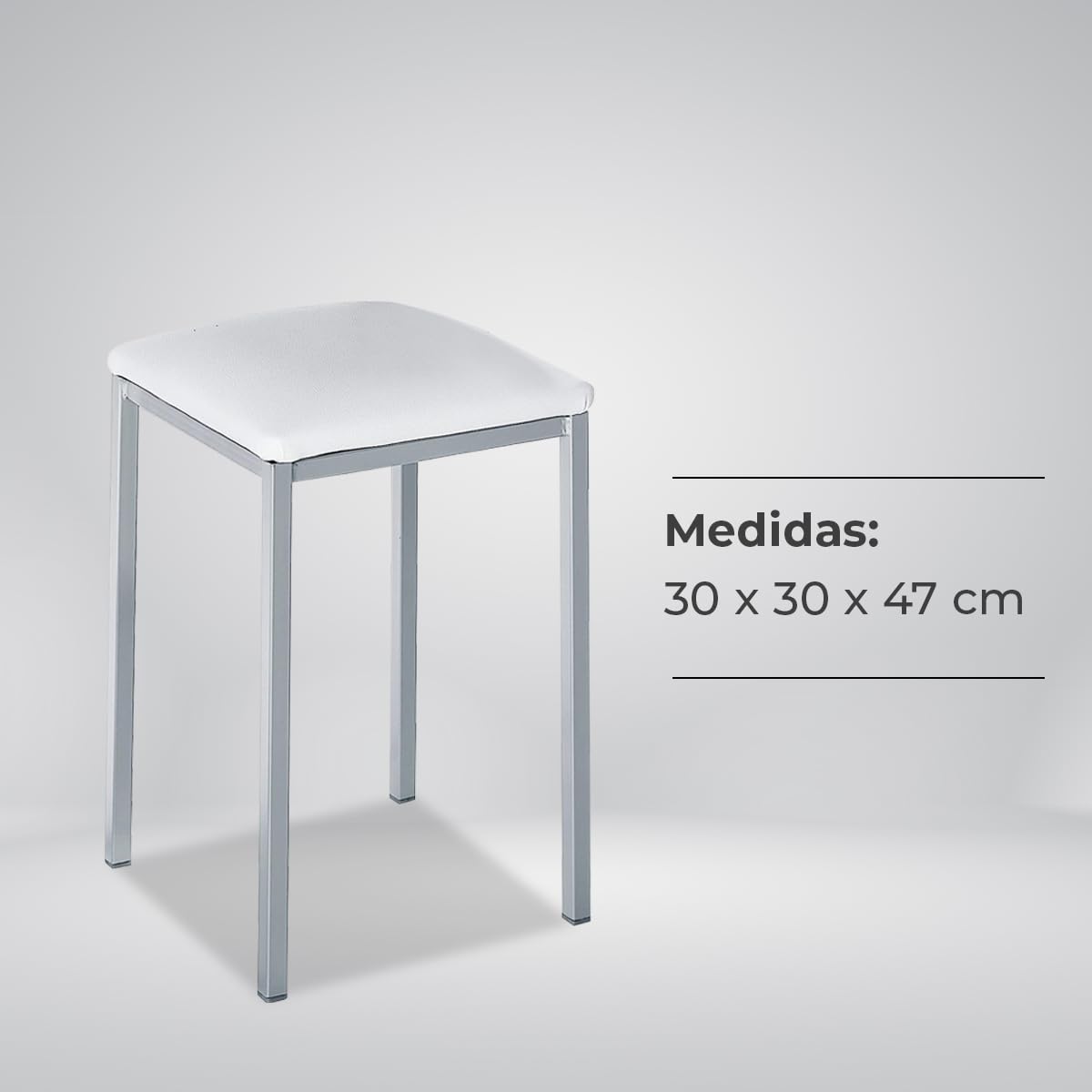 ASTIMESA Dos Taburetes de Cocina Modelo Cuadrado Polipiel Gris Estructura de Metal Blanco, Altura de Asiento: 45 cms., TACUGR