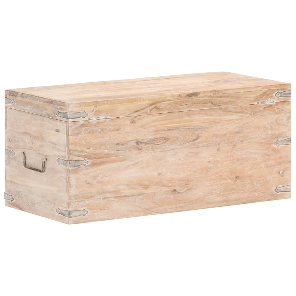 Baule in legno massello di acacia, 90 x 40 x 40 cm, colore: bianco