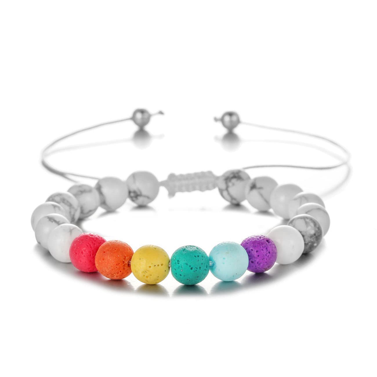 Pulseras para Hombres Pulseras para Damas Pulseras de Acero Inoxidable Moda Retro 8 mm Cuentas de Piedra Natural Coloridas Blanco