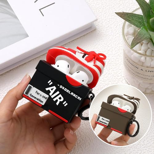 Image of [2Pack] Gedicht for Apple Airpods 2nd Generation Case Cover, Cute Cartoon Shoe Box Soft Silicone Protective Cases for AirPods 1&2 Case with Keychain for Women Men, Red+Brown