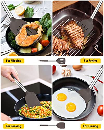 Image of Pack of 2 Silicone Solid Turner,Non Stick Slotted Kitchen Spatulas,High Heat Resistant BPA Free Cooking Utensils,Ideal Cookware for Fish,Eggs,Pancakes