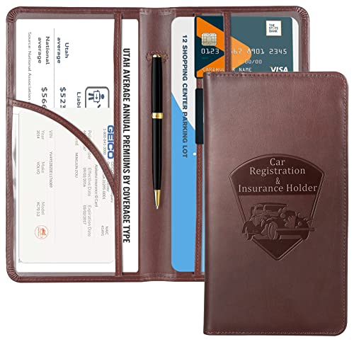 Image of CoBak Premium Faux Leather Car Document Holder with Magnetic Closure and 6 Compartments | Vehicle Glove Box Organizer, Auto Truck Compartment Document Case with Magnetic Closure for Insurance & Driver License
