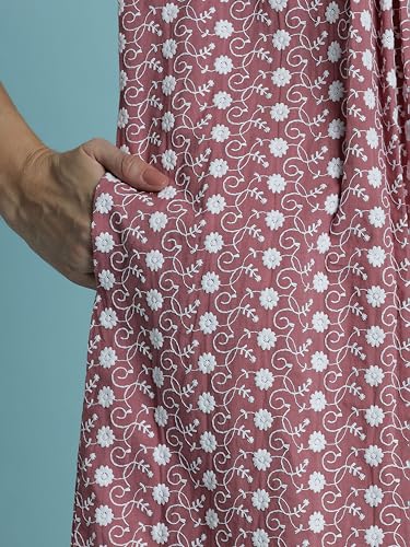 Image of 9shines Label Stylish Chikankari Cotton Nighty Maxi for Women | Full Length Nightgown | Nightdress with Pocket | Embroidery Nighty | Soft Comfortable Cotton Nightwear (1545)