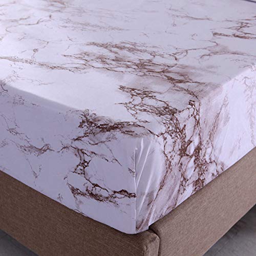 Jejeloiu Brown Marble Sheet Set Full Size Modern Pattern Printed 4Pc Marble Bedding Sheet Set With 1 Flat & 1 Fitted Sheet With 2 Pillow Shams, 14” Deep Poacket Bed Set #TOP5