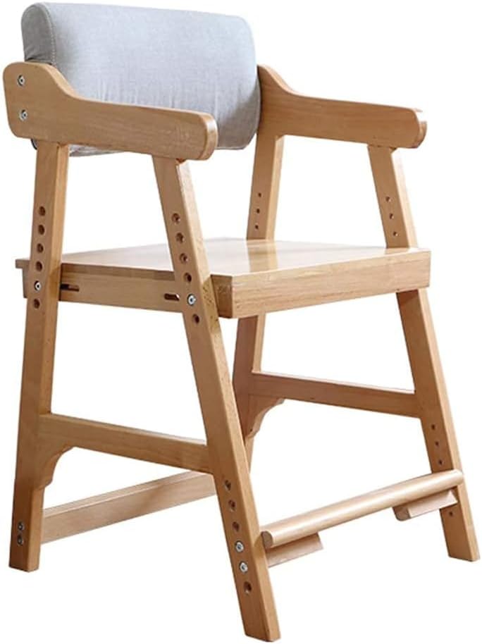 Kids Study Chair with Arm Rest, Children Study Seat 6 Height Adjustable, Kids Dining Chair Solid Wood Suitable for Different Ages Child,H