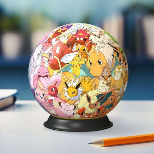 Ravensburger - Puzzle 3D Ball - Pokémon - A partir de 6 Ans - 72 pièces numérotées à Assembler sans Colle - Support Inclus - Diamètre : 13 cm - 11595