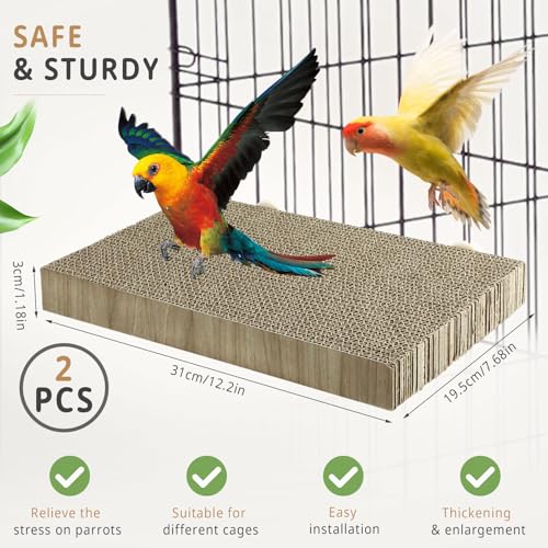 Image of 2 Pack Parrot Perch Bird Chew Toys, Large Cardboard Parakeet Cage Stand Playground, Conure Platform Cockatiel Shredding Grinding Cage Accessories for Budgie Cockatoo, 12.2 x 7.7 x 1.2in