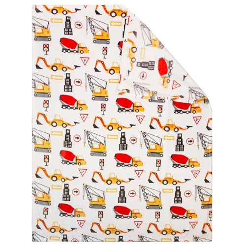 Image of Flannel Toddler Blanket - 50 inchx40 inch Soft Kids Throw for Boys & Girls - Perfect for Naptime, Travel & Bedding (Under Construction)